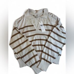 Calvin Klein Cream and Brown Striped Sweater